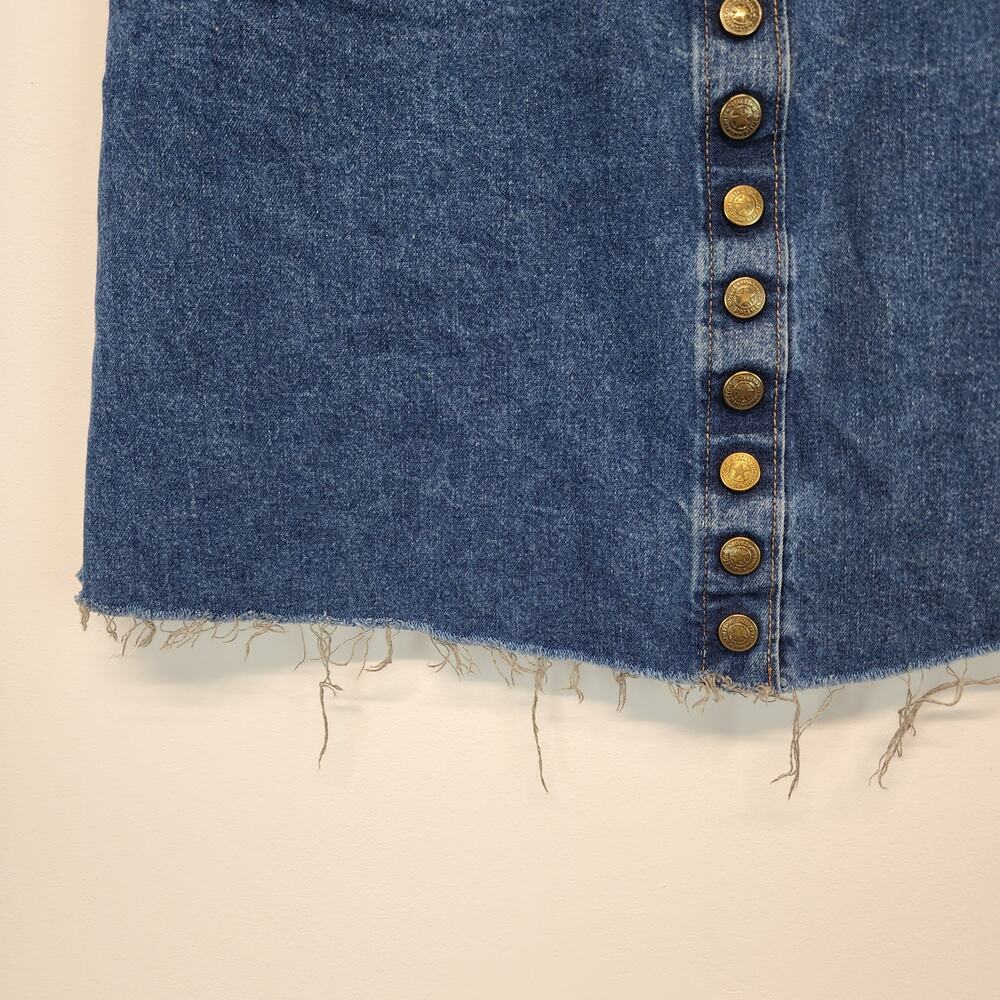 Vintage Womens Denim Mini Skirt Size 12 28" Blue Frayed Stuffed Shirt Jeanswear - Picture 6 of 9